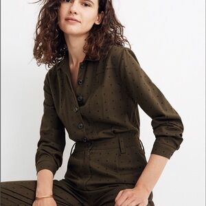 Madewell Olive Green Polka Dot Jumpsuit